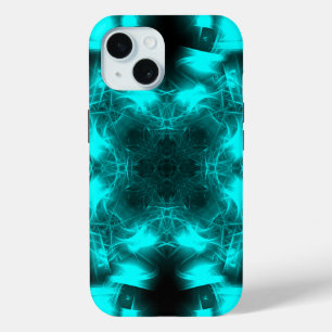 Funda Para iPhone 15 Arte fractal de simetría de plasma de Aqua