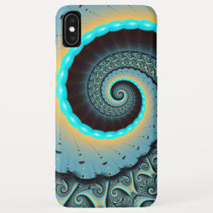 Funda Para iPhone XS Max Arte fractal en espiral abstracto azul turquesa na