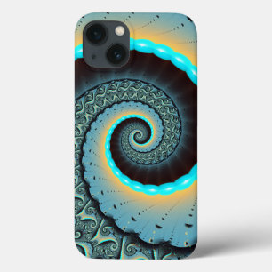 Funda Para iPhone 13 Arte fractal en espiral abstracto azul turquesa na