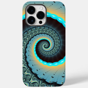 Funda Para iPhone 14 Pro Max De Case-Mate Arte fractal en espiral abstracto azul turquesa na