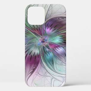 Funda Para iPhone 12 Pro Arte fractal floral moderno abstracto colorido