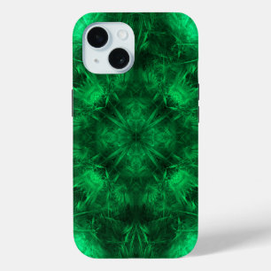 Funda Para iPhone 15 Arte fractal mandala de energía esmeralda