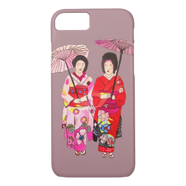 Funda De Case-Mate Para iPhone Arte Geisha lindo japonés con kimono rosa (Reverso)