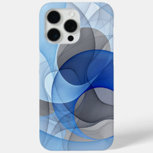 Funda Para iPhone 15 Pro Max Arte gráfico fractal abstracto azul gris moderno