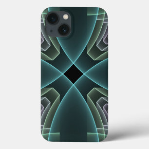 Funda Para iPhone 13 Arte gráfico geométrico fractal teal moderno