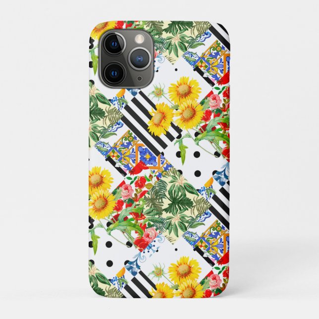 Funda De Case-Mate Para iPhone Arte italiano, siciliano, mosaico, flores de veran (Reverso)