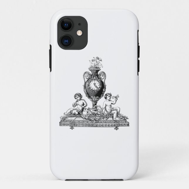 Funda De Case-Mate Para iPhone arte lineal de querubín de reloj (Reverso)