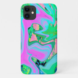 Funda Para iPhone 11 Arte líquido rosa retro y azul claro en hortensia
