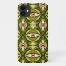 Funda Para iPhone 11 Arte maximalista botánico verde ojo rosa Whimsigot