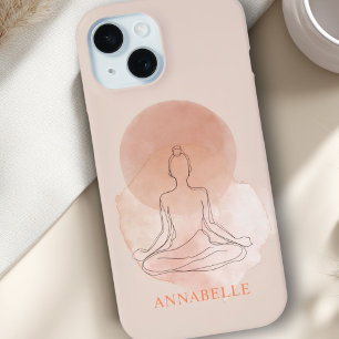 Funda Para iPhone 15 Arte minimalista de mujer meditando en acuarela