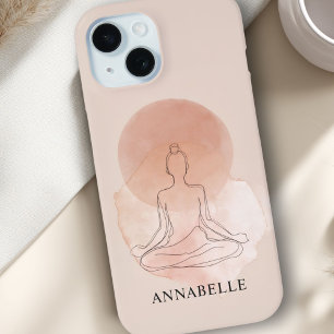 Funda Para iPhone 15 Arte minimalista de mujer meditando en acuarela co