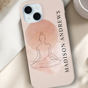 Funda Para iPhone 15 Arte minimalista de mujer meditando en acuarela de
