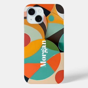 Funda Para iPhone 15 Arte moderno de medio siglo, nombre vertical, geom