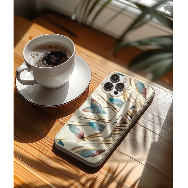 Funda De Case-Mate Para iPhone Arte moderno personalizado de rosa azulada y pluma (Subido por el creador)