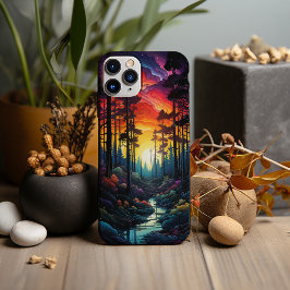Funda Para iPhone 13 Pro Max Arte neón, bosque de pinos psicodélico