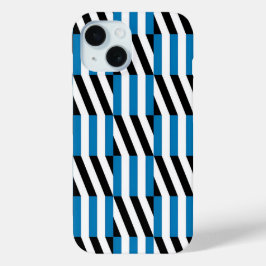 Funda Para iPhone 15 Arte óptico geométrico moderno azul negro y blanco