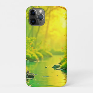Funda Para iPhone 11 Pro Arte Pacífico Corriente del Bosque Dorado