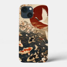 Funda Para iPhone 13 Mini Arte personalizado y elegante de koi y grulla japo