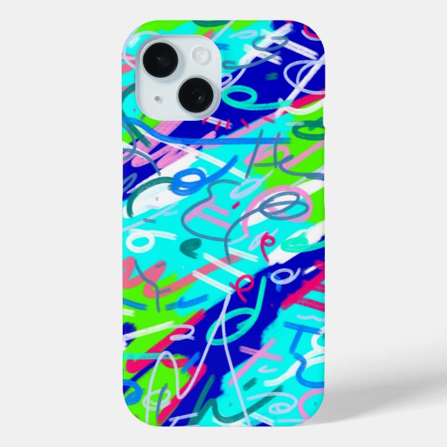 Funda De Case-Mate Para iPhone Arte pop azul y verde (Reverso )