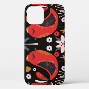 Funda Para iPhone 12 Arte Popular Escandinavo: Aves Coloridas.