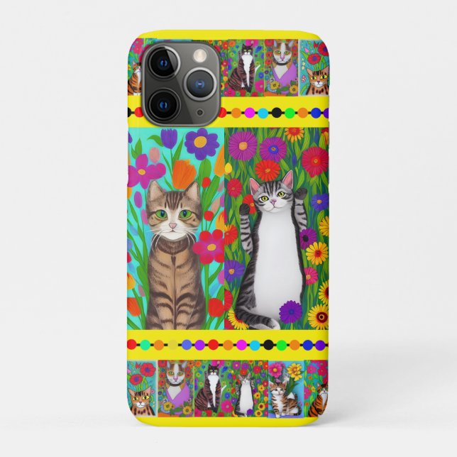 Funda De Case-Mate Para iPhone Arte Popular Estilo Whimsical Gato y Flores (Reverso)