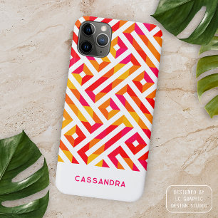 Funda Para iPhone 15 Pro Max Arte Retro Personalizado Rojo Rosa Naranja