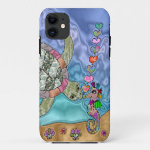 Funda Para iPhone 11 Arte sicodélico de tortuga marina y caballito de m