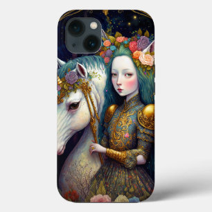 Funda Para iPhone 13 Arte Unicornio y Lady Fantasy