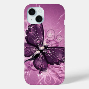 Funda Para iPhone 15 arte vectorial de la mariposa púrpura