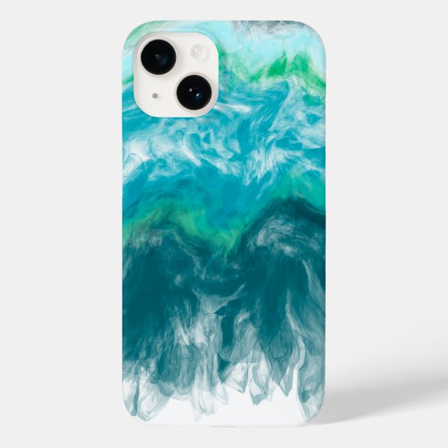 Funda De Case-Mate Para iPhone Arte verde azulado de fluido oceánico digital azul (Reverso )