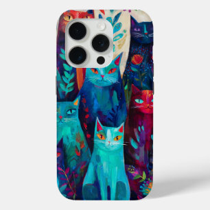 Funda Para iPhone 15 Pro Arte vintage de Van Gogh: gatos abstractos entre f