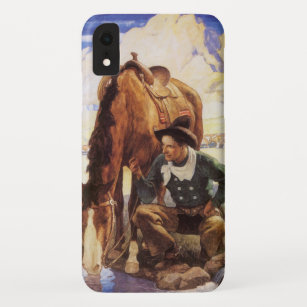 Funda Para iPhone XR Arte vintage, vaquero regando su caballo por NC Wy