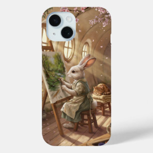 Funda Para iPhone 15 Artista Conejo Caprichoso Pintando en Caballete