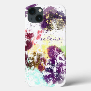 Funda Para iPhone 13 Artístico Rosa Púrpura Floral Botánico Monogramado