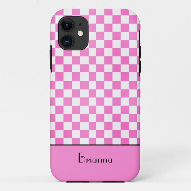 Funda De Case-Mate Para iPhone Así que Girly Pink Checkerboard personalizado (Reverso)