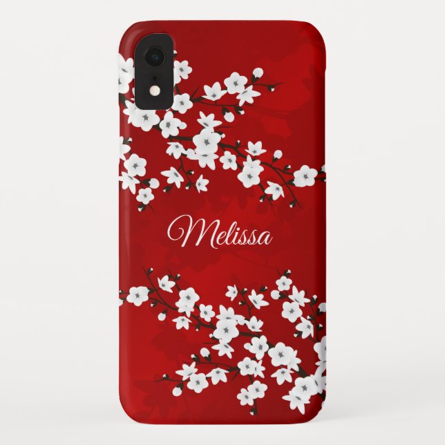 Funda De Case-Mate Para iPhone Asia Floral White Cherry Blossom Red Monograma (Reverso)