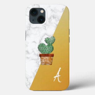 Funda Para iPhone 13 Asombroso, Guay, Mármol Blanco, Cactus, Monograma 