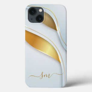 Funda Para iPhone 13 Aspecto 3D metalizado Caligrafía Iniciales Blanco 