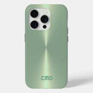 Funda Para iPhone 15 Pro Aspecto de acero inoxidable de textura verde pálid