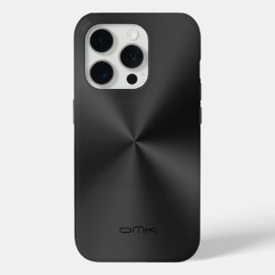 Funda Para iPhone 15 Pro Aspecto de acero inoxidable negro brillante Monogr
