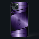 Funda Para iPhone 13 Aspecto de aluminio cepillado azul oscuro y metáli<br><div class="desc">Brillante color azul oscuro diseño metálico de aluminio cepillado. Personalizado y monograma opcional. Diseño masculino de Guay. Disponible en otros productos</div>