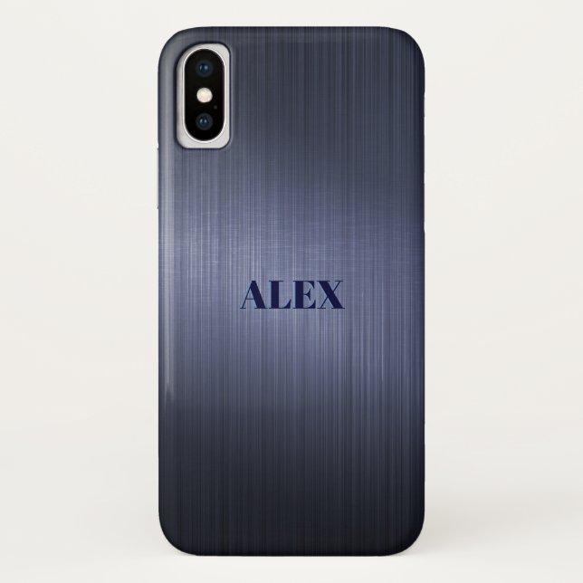 Funda De Case-Mate Para iPhone Aspecto de aluminio del pincel metálico azul silen (Reverso)