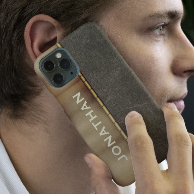 Funda De Case-Mate Para iPhone Aspecto de cuero Metalizado masculino Monograma Fu (Subido por el creador)