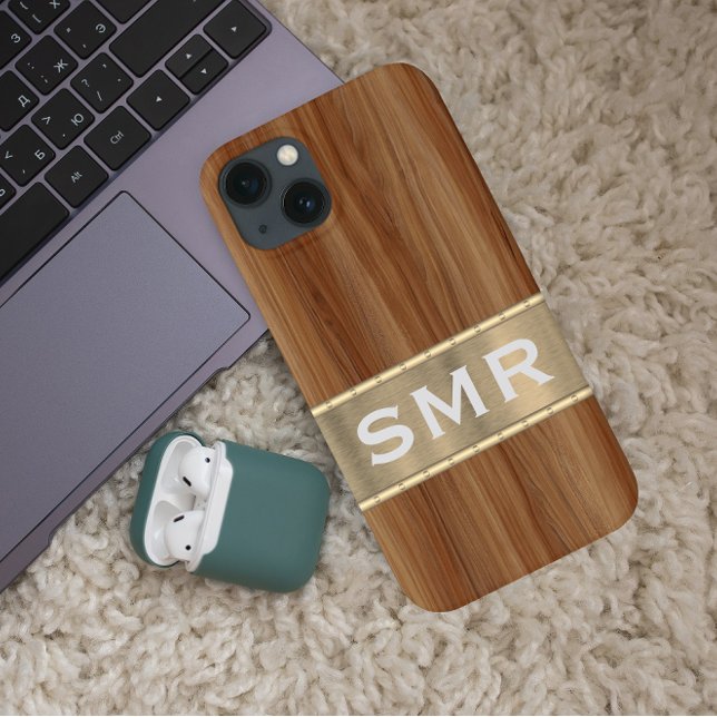 Funda De Case-Mate Para iPhone Aspecto de madera Metalizado masculina Monograma I (Subido por el creador)