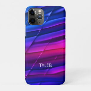 Funda Para iPhone 11 Pro Aspecto de metal azul púrpura rosa, nombre texto b
