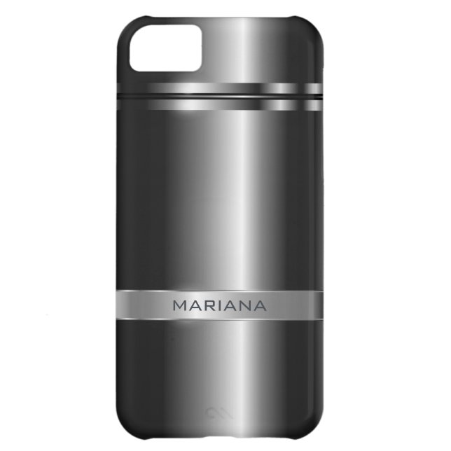 Funda De Case-Mate Para iPhone Aspecto Metálico Gris Oscuro Y Acero Inoxidable Pl (Atrás)