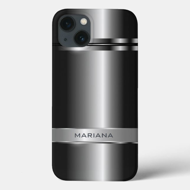 Funda De Case-Mate Para iPhone Aspecto Metálico Gris Oscuro Y Acero Inoxidable Pl (Reverso)