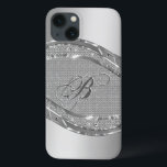 Funda Para iPhone 13 Aspecto metálico plateado con patrón de diamantes<br><div class="desc">Tonos plateados lustroso metálico con un patrón de diamantes. Personalizado y monograma opcional.</div>