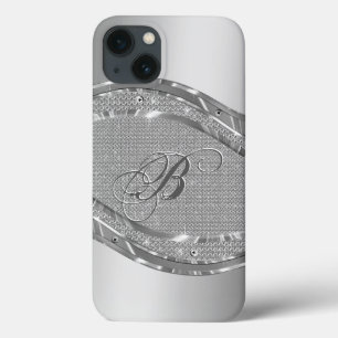 Funda Para iPhone 13 Aspecto metálico plateado con patrón de diamantes