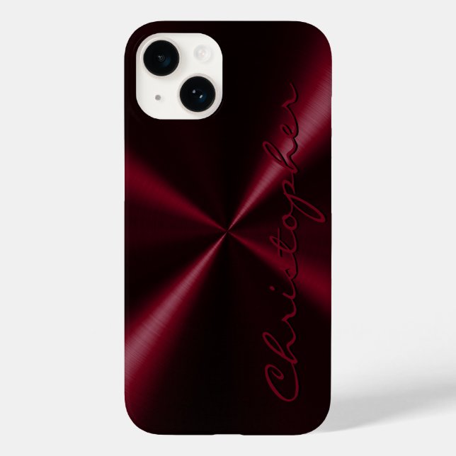 Funda De Case-Mate Para iPhone Aspecto metálico radial personalizado - rojo oscur (Reverso )